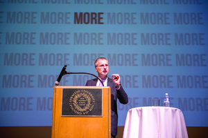 Viktor Mayer-Schonberger, a professor of Internet governance and regulation at Oxford University, speaks in Goldstein Auditorium about the effects of Internet data.