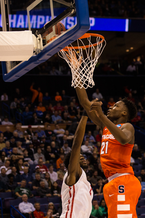 Tyler Roberson's double-double was highlighted by 18 rebounds, one away from SU's NCAA Tournament school record.