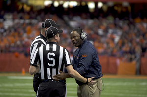 Dino Babers, pictured here from Syracuse's 45-14 loss to Florida State last year, enters this season's FSU game with a legitimate shot to put the Orange back in bowl eligibility. 