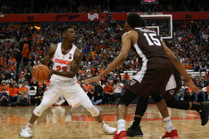 Frank Howard handles the ball against St. Bonaventure. The Orange went to the break tied, but were able to pull away in the second half to secure the win.