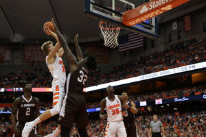 Marek Dolezaj goes up for a layup against St. Bonaventure. Syracuse opened up ACC play with a win against Virginia Tech.