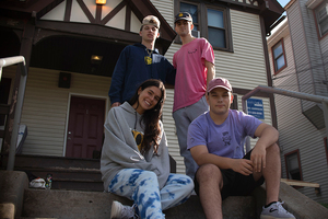 SU students Parker Leavy (top left), Jason Mindich (top right), Alix Mindich (bottom left) and Josh Feldman (bottom right) are ambassadors for Happy Jack, a clothing brand started by their late friend Jack Nathan.