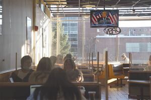 Students watched election coverage on TV in Kimmel Dining Center Wednesday. 