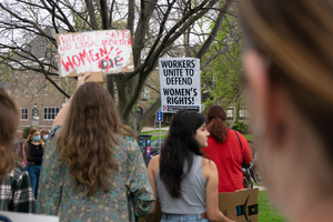 Demonstrators gathered in Walnut Park to protest the recently leaked U.S. Supreme Court decision that would overturn Roe v. Wade in addition to sharing their personal experiences accessing reproductive healthcare.