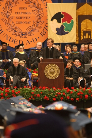 Aaron Sorkin speaks at the 2012 Syracuse University and State University of New York College of Environmental Science and Forestry commencement on Sunday in the Carrier Dome.