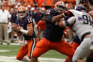 Syracuse quarterback Ryan Nassib looks to pass.