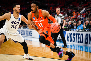 Brissett drives to the rim. His powerful first step gave Syracuse a boost whenever he drove late in the game.