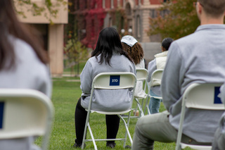In the middle of a day filled with classes, the Remembrance Scholars take time to convene on  Shaw Quadrangle to commemorate the victims of Pan Am Flight 103. Taking their place in the seat corresponding with the person they represented, the 35 students honored those who have died. 