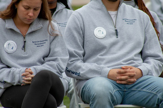 The Remembrance cohort is asked to “look back” during the “Sitting in Solidarity” ceremony on the quad. With hands clasped and eyes closed, Remembrance Scholar Jaime Heath contemplated the life of the student she represents, Alexander Lowenstein. 