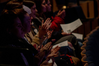 Members of the audience applaud for student performances during the Celebration of Life event. Performances ranged from vocalists, dance, instrumental and spoken performances done by Remembrance Scholars, acapella groups, and other students. 