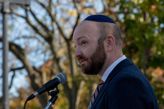 Rabbi Bair makes closing remarks about remembrance and life to end the Rose Laying Ceremony. Bair’s speech was followed by the Mourners Kaddish led by four Remembrance Scholars: Taylor Stover, Mira Berenbaum, Emily Steinberger and Josh Meyers. 
