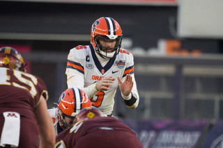 Junior quarterback Garrett Shrader waits for the center to hike the ball to make a move down the field. Shrader completed only 32 out of 51 pass attempts and ended with 330 passing yards for the game. 